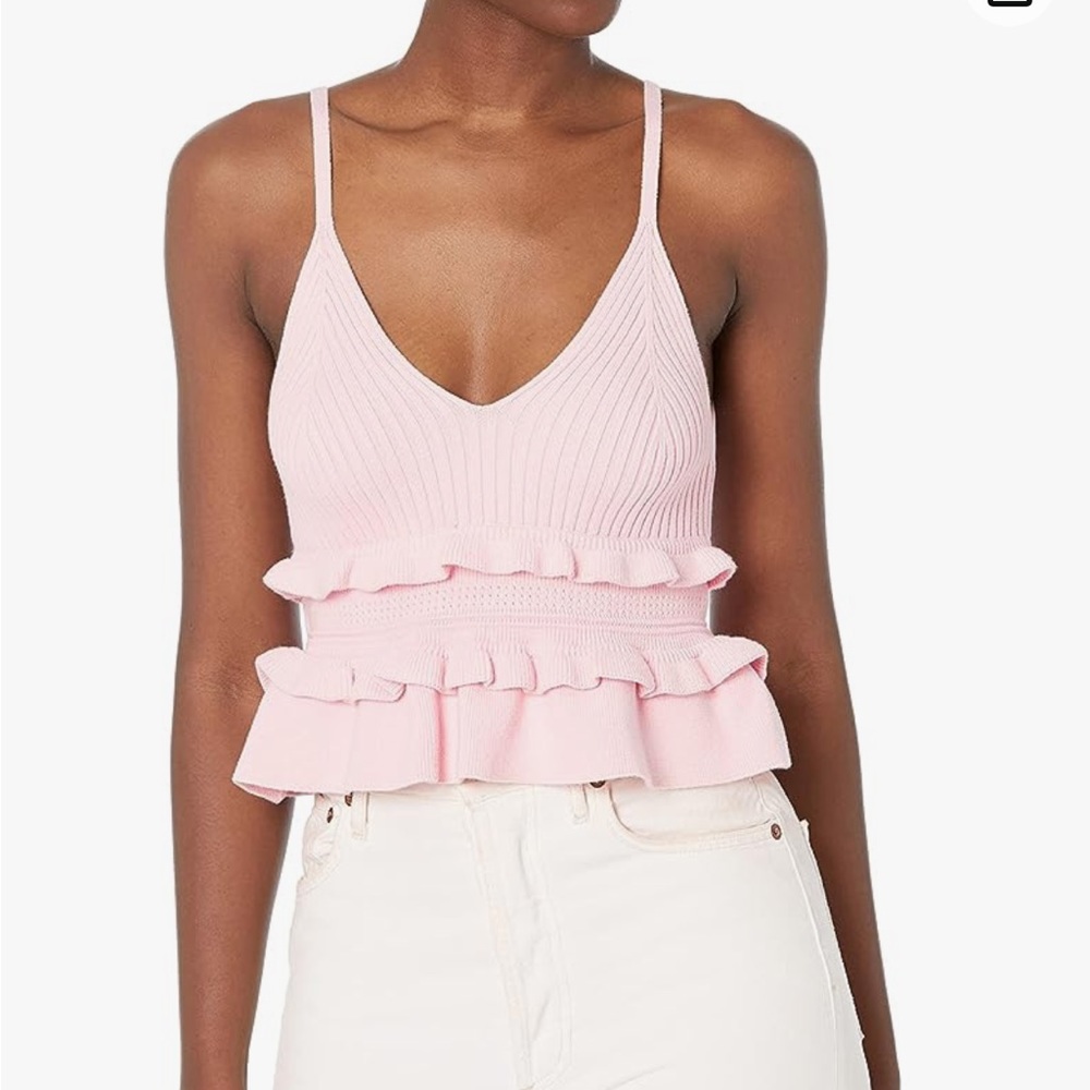 BCBGeneration Ruffle-Trim Peplum Knit Top in Peony